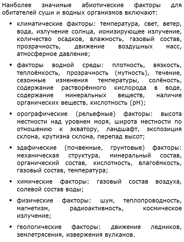Какие абиотические факторы наиболее значимы для обитателей суши и водных организмов?