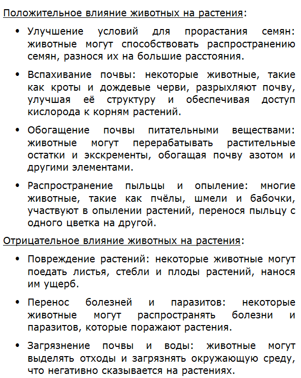 Приведите примеры положительного и отрицательного влияния животных на растения.