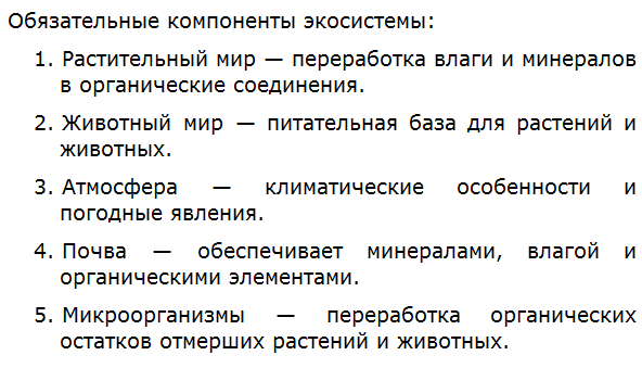 Каковы обязательные компоненты экосистемы?