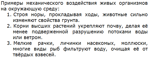 Приведите примеры механического воздействия живых организмов на окружающую среду