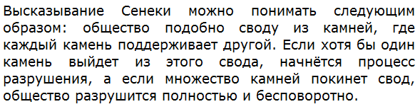 Сенека говорил Мы рождены, чтобы жить совместно; наше общество - свод из камней, который обрушился бы, если бы один не поддерживал другого. Как вы понимаете это высказывание